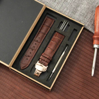 Watch Band Men's Women's Bamboo Pattern Leather Watch Strap Butterfly Buckle Accessories for Tissot Longines Casio Tianwang Dw