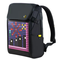 DIVOOM Pixoo M Backpack portable Men 15 Inch Waterproof Backpack Laptop Bag Daypack with16 × 16RGB LED Screen Travel black