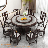新式亮光巖闆餐桌椅組合全實木圓形戶型吃飯●江楓雜貨鋪