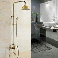 Shower Faucets Gold Brass Bathroom Shower Mixer Tap Faucet Set Rain Shower Head Round Wall Mounted Bathtub Faucet agf303