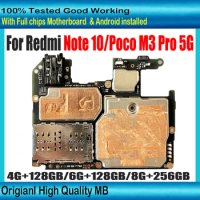 For Redmi Note 10 Note10 Motherboard 128GB Mainboard 256GB Full Chips For Xiaomi Poco M3 Pro 5G Logic board Good Working