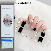 1Sheet Semi Cured Gel Nail Strips UV Lamp Cured Design Gel Nail Wraps Full Cover Gel Nail Art Stickers DIY Nail Manicure Decor