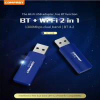 Wireless USB WiFi Bluetooth Compatible 4.2 Dongle 1300Mbps for PC Desktop Laptop 5GHz +2.4G Network Adapter Card PC Receiver