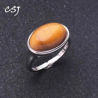 CSJ Real Natural Tiger Eye Rings 925 Sterling Silver Pietersite Gemstone 10*14mm for Women Jewelry Birthday Party Gift