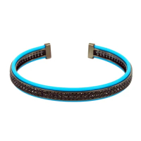 New Brand Men Anil Arjanda Bangles Blue Leather Pave Black CZ Cuff Bangle Open Bangle Bracelets for Men Women Jewelry ZZB-59