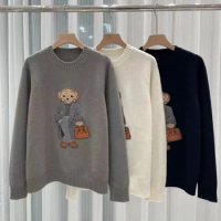 Bear Embroidery Fall/Winter Women's Ralph Sweater Pullover Fashion Casual Loose Knit Women's Lauren Sweater Jacket Y2K New 2024