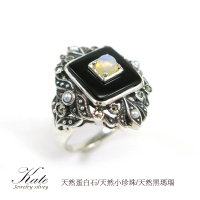 【KATE】銀飾 巴洛克天然黑瑪瑙珍珠蛋白石純銀戒指(黑瑪瑙戒指 珍珠戒指 生日禮物 情人禮物 母親節禮物)