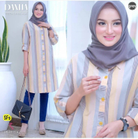 Tunik Strip TSB01 ORIGINAL Wanita Atasan Bahan Katun Jumbo Baju Garis Kancing Depan Panjang Baju Leb