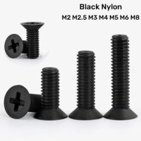10~50pcs M2 M2.5 M3 M4 M5 M6 M8 Black Nylon Countersunk Head Phillips Screws Plastic Flat Head Cross Bolts Length 4~40mm