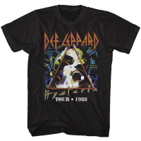 May include Black t- shirt with a graphic of a face in a triangle with the text Def Leppard Hysteria