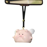 Swinging Car Ornament Pig Car Rearview Mirror Ornament Cute Animal Pendant With Angel Wing For Tree Decor Door Handle Window