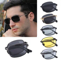 Portable Folding Polarized Sunglasses for Men Square Metal Frame Photochromic Sunglasses Driving Glasses Night Vision Eyewear