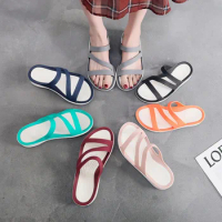 Women Summer Flat Sandals 2021 Open-Toed Slides Slippers Candy Color Casual Beach Outdoot Female Ladies Jelly Shoes