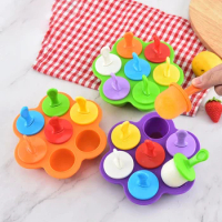 Mini 7Holes Ice Cream Pops Silicone Mold Food Grade Baby DIY Fruit Shake Ice Crea Reusable Popsicle Home Kitchen Tools,1PC