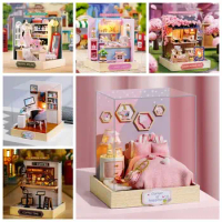 Miniature Mini Doll House DIY Doll House Model House Kit Wooden Miniature Dollhouses Wooden Craft Coffee Shop