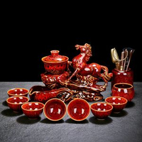 全城熱賣 - 自動茶具套裝觸碰出水新款貔貅家用自動沖茶器泡茶專用茶壺高階砂金馬到成功紅～（禮盒裝）