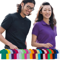 LEESA 母親節禮物 全棉POLO\上衣\襯衫領\POLO衫\翻領短袖\黑色POLO衫\素面POLO\團衣\上班穿搭\情侶衣\生