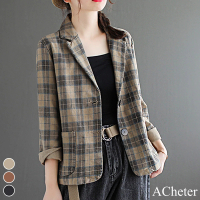 【ACheter】文藝復古格子棉寬鬆顯瘦西裝款外套#111024現貨+預購(3色)
