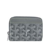 【GOYARD 高雅德】Matignon 塗層帆布及小牛皮ㄇ形拉鍊零錢包/卡夾包(灰色)
