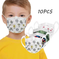 10pcs Children's Disposable Mask Mascarillas Spunlace Breathable Camouflage Animals Printed Disposable Face Mask Mascarillas