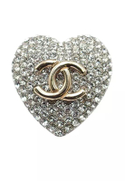 CHANEL 二手香奈兒鍍銀水晶CC心型戒指