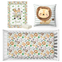 LVYZIHO Animals Baby Boy Crib Sheet Set, Jungle Nursery Personalized Name Crib Bedding Set, Baby Shower Gift Crib Animal Blanket