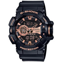 【CASIO 卡西歐】G-SHOCK 酷黑潮流雙顯手錶 畢業 禮物(GA-400GB-1A4)