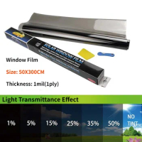 1 Roll 50cm X 3m 1/5/15/25/35 Percent VLT Window Tint Film Glass Sticker Sun Shade Film for Car UV Protector Foils Sticker Films