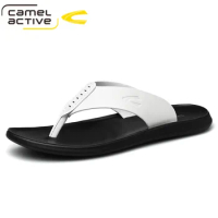 Camel Active 2021 New Leather Mens Flip Flops Comfortable Slippers Summer Sandals Men Shoes Breathable Flats 21123892