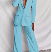 Autumn Winter New Solid Color For Women's Blazer Stylish Suit Slim Straight Trousers Fashion Female Office Blazer 2 Piece Set