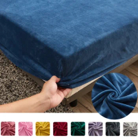 solid stretch Velvet Fabric Fitted Sheet Soft Elastic Bedspread Mattress Cover Bed Linen Protector Fitted Sheet winter keep warm