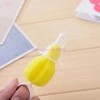 DHL 2000pcs 360 Degree Rotating Sponge yellow Baby Nipple Brush Babies Teat Cleaning Feeding Bottle Brushes