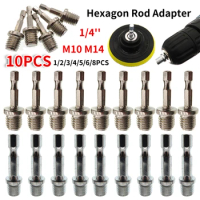 1-8pcs M10/M14 Hexagon Connecting Rod Adapter Hand Drill to Polisher Drill Chuck Connection Rod Power Tool Parts Accessories