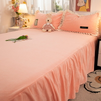 新款加厚牛奶絨床裙單件網紅珊瑚絨防滑床罩三件套防塵罩床單
