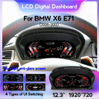 12.3inch Car LCD Digital Dashboard for BMW X6 E71 CCC CIC Blue Light Screen Panel Virtual Instrument Cluster Cockpit Speedometer
