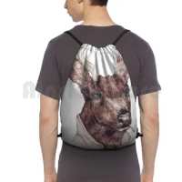 Bad Buck Backpack Drawstring Bags Gym Bag Waterproof Deer Buck Stag Badass Bad Boy Dead Skull Black Goth Gothic Fashion