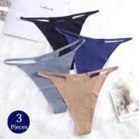 BZEL 3PCS/Set Women's Panties Seamless Thongs Silk Satin Female Underwear Sexy Lingerie Breathable Cozy G-Strings Fitness T-Back