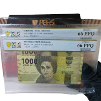 uang kuno grading PCGS 1000 cut mutia score 66 urut noser seri  untuk 2 item