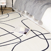 極簡仿羊絨客廳地毯臥室ins風抽象輕奢幾何極簡加厚黑白線條茶幾墊北歐風地毯 可水洗機洗