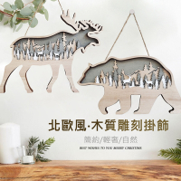 聖誕木質動物掛飾 棕熊/麋鹿 復古風個性擺飾 耶誕節裝飾 北美森林動物居家飾品