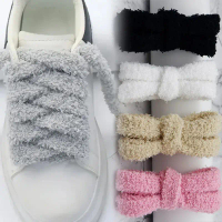 1.2M Wide Flat Plush Towel Shoelaces Fashion Big Fluffy Elegant Shoelace Softness Boots Fashion Snea