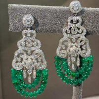 2023LR Jewelry Solid 18K Gold Nature Green Emerald 10ct Gemstones Diamonds Female Drop Earrings for Women Fine Earrings