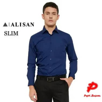 Pojok Busana Alisan Kemeja Lengan Panjang Polos Pria Navy Donker Biru B7 Regular Slim Fit - Kantor 1