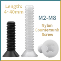 20/ 50pcs Black/ White Nylon Countersunk Head Screws Plastic Phillips Flat Head Bolts length: 4~ 40mm M2 M2.5 M3 M4 M5 M6 M8