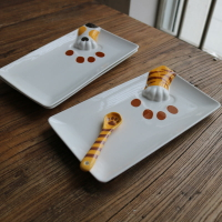 W1962出口日本陶瓷可愛貓爪餐盤/長條立體造型肉墊盤子/貓奴盤