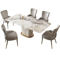 Hot Dining Room Rectangular Ceramic Top Aluminum Marble Dining Table And Chair Set Base Modern Marble Dining Table Set