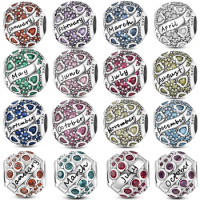 925 Sterling Silver Month Birthday Stone Round Beads Charms Dangle Fit Original Pandora Women Charm Bracelet Bangle DIY Jewlry