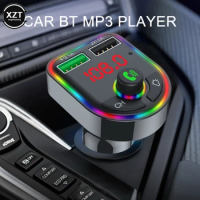 2024 Ambient Light Bluetooth 5.0 FM Transmitter Car MP3 Player Wireless Handsfree Audio Receiver USB Fast Charger TF U Disk Play