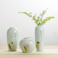 景德鎮陶瓷手繪蓮花小花瓶茶室擺件干花水培插花器客廳三件套裝飾