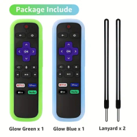 2pcs Glow-in-the-Dark Silicone Remote Cover for TCL, Hisense, and Roku TVs - Protects Your Remote and Includes Lanyard